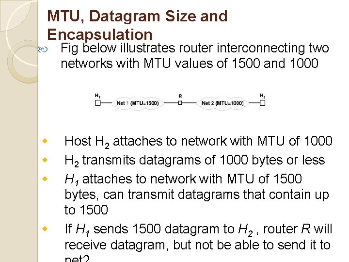 MTU, Datagram Size and Encapsulation Fig below illustrates router interconnecting two networks with MTU