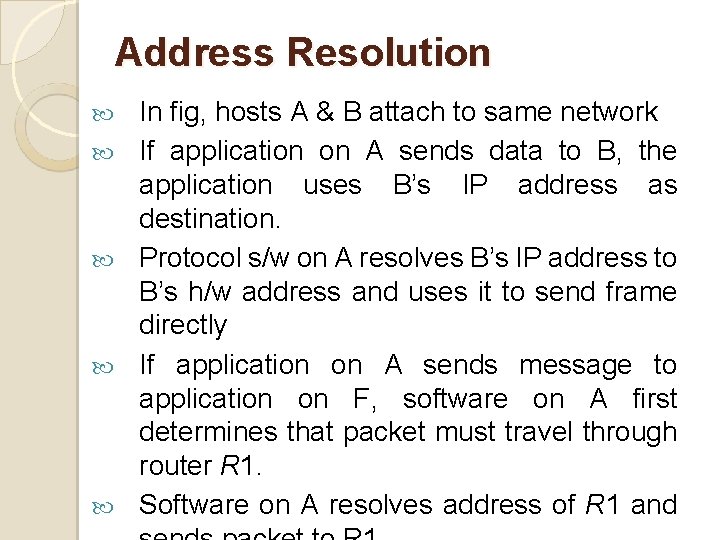 Address Resolution In fig, hosts A & B attach to same network If application