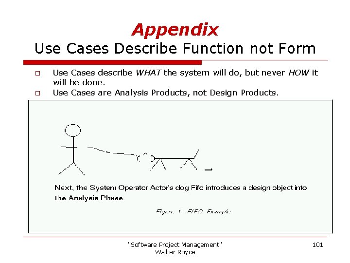 Appendix Use Cases Describe Function not Form o o Use Cases describe WHAT the