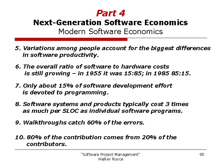 Part 4 Next-Generation Software Economics Modern Software Economics 5. Variations among people account for