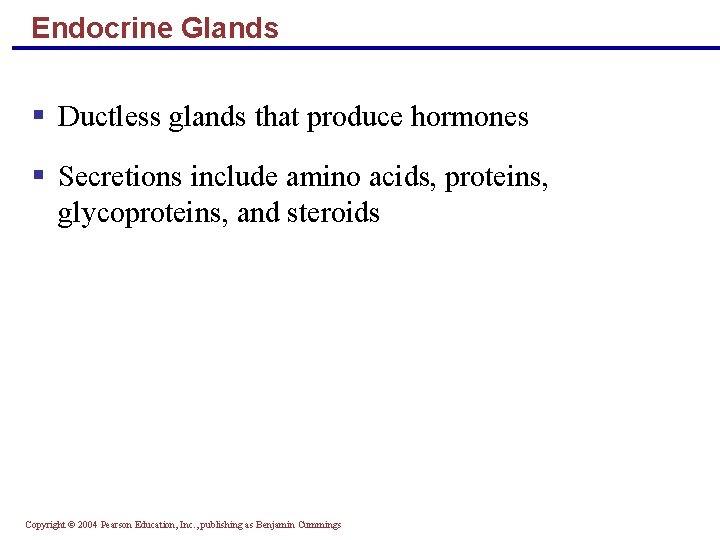 Endocrine Glands § Ductless glands that produce hormones § Secretions include amino acids, proteins,