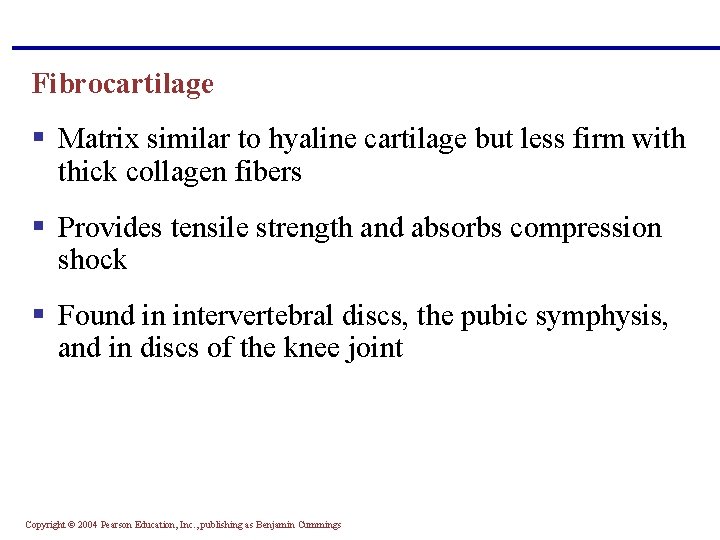 Fibrocartilage § Matrix similar to hyaline cartilage but less firm with thick collagen fibers