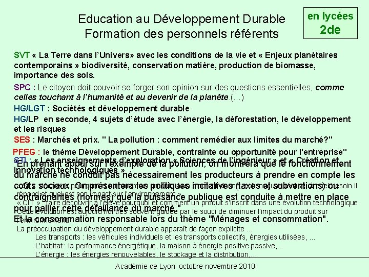 Education au Développement Durable Formation des personnels référents en lycées 2 de SVT «