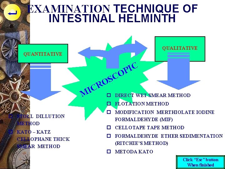 EXAMINATION TECHNIQUE OF INTESTINAL HELMINTH QUALITATIVE QUANTITATIVE C I M S O R C