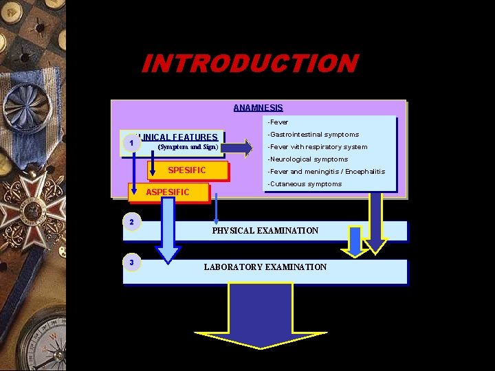 INTRODUCTION ANAMNESIS -Fever CLINICAL FEATURES 1 (Symptom and Sign) -Gastrointestinal symptoms -Fever with respiratory