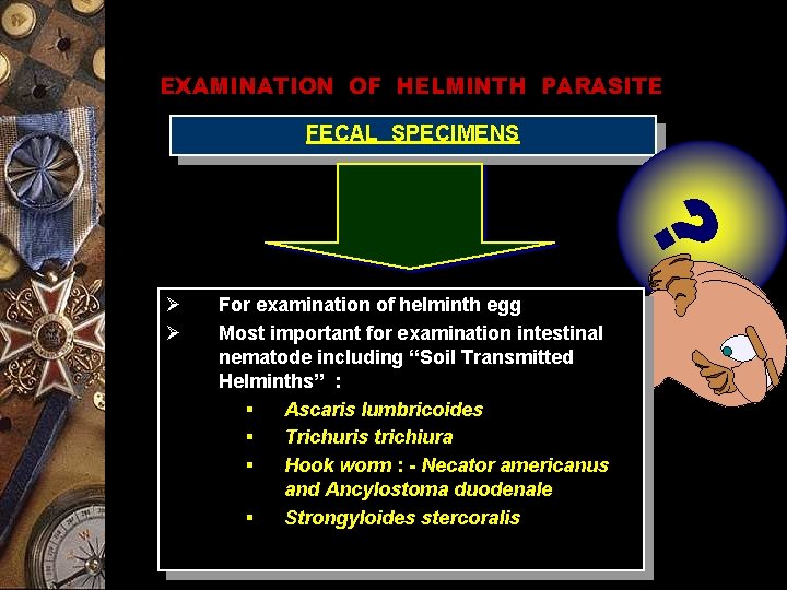 EXAMINATION OF HELMINTH PARASITE FECAL SPECIMENS ? Ø Ø For examination of helminth egg