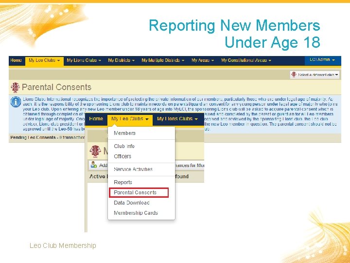 Reporting New Members Under Age 18 Leo Club Membership 9 