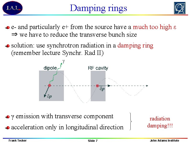 Damping rings e- and particularly e+ from the source have a much too high