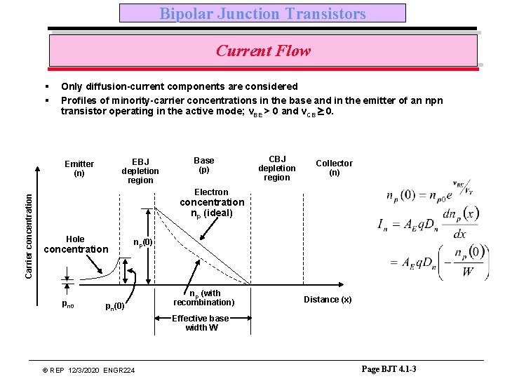 Bipolar Junction Transistors Current Flow § § Only diffusion-current components are considered Profiles of