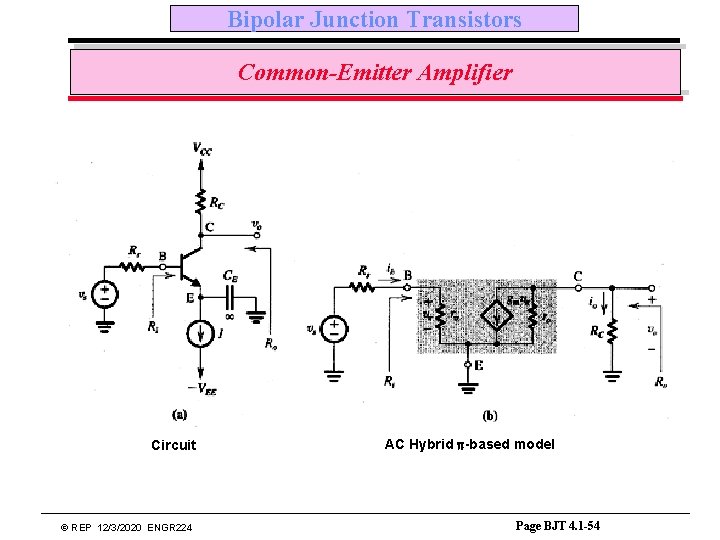Bipolar Junction Transistors Common-Emitter Amplifier Circuit © REP 12/3/2020 ENGR 224 AC Hybrid -based