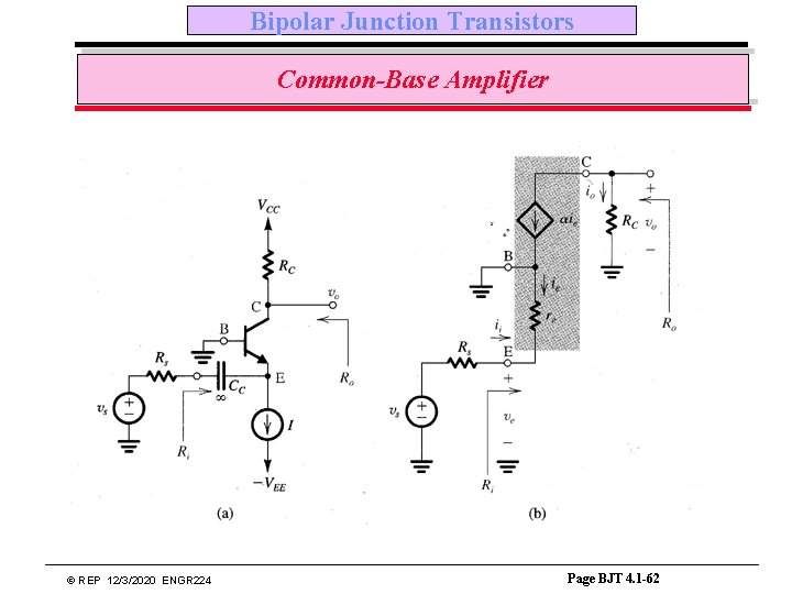 Bipolar Junction Transistors Common-Base Amplifier © REP 12/3/2020 ENGR 224 Page BJT 4. 1