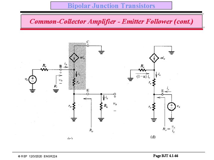 Bipolar Junction Transistors Common-Collector Amplifier - Emitter Follower (cont. ) © REP 12/3/2020 ENGR