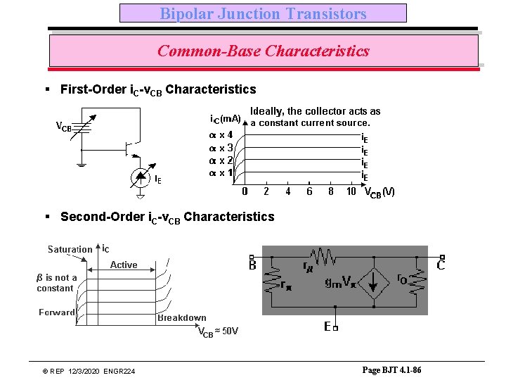 Bipolar Junction Transistors Common-Base Characteristics § First-Order i. C-v. CB Characteristics § Second-Order i.