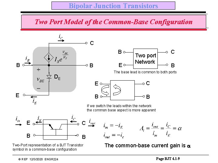 Bipolar Junction Transistors Two Port Model of the Common-Base Configuration C B B E