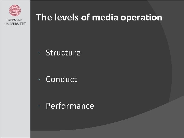 The levels of media operation Structure Conduct Performance 