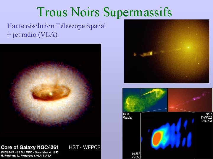 Trous Noirs Supermassifs Haute résolution Télescope Spatial + jet radio (VLA) 