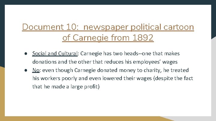 Document 10: newspaper political cartoon of Carnegie from 1892 ● Social and Cultural: Carnegie