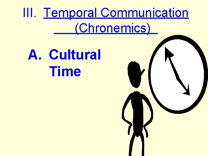 III. Temporal Communication (Chronemics) A. Cultural Time 