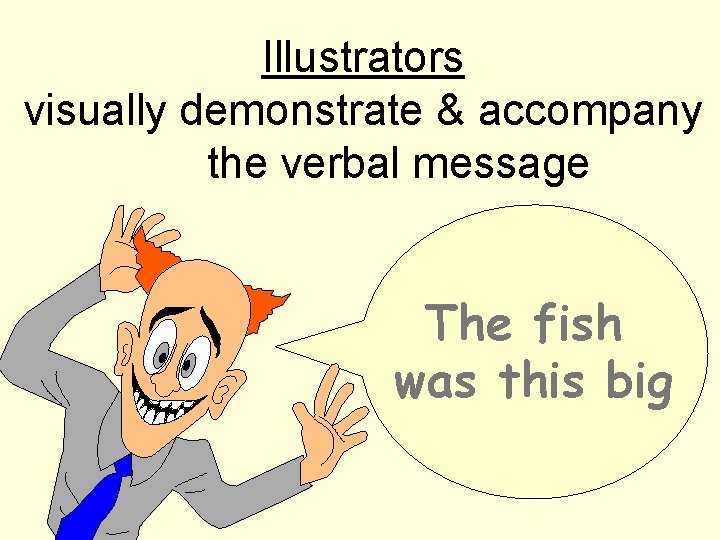 Illustrators visually demonstrate & accompany the verbal message The fish was this big 