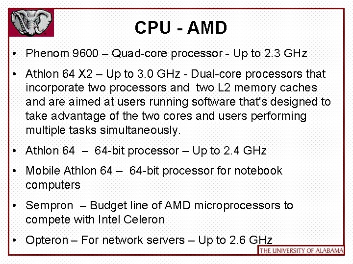 CPU - AMD • Phenom 9600 – Quad-core processor - Up to 2. 3