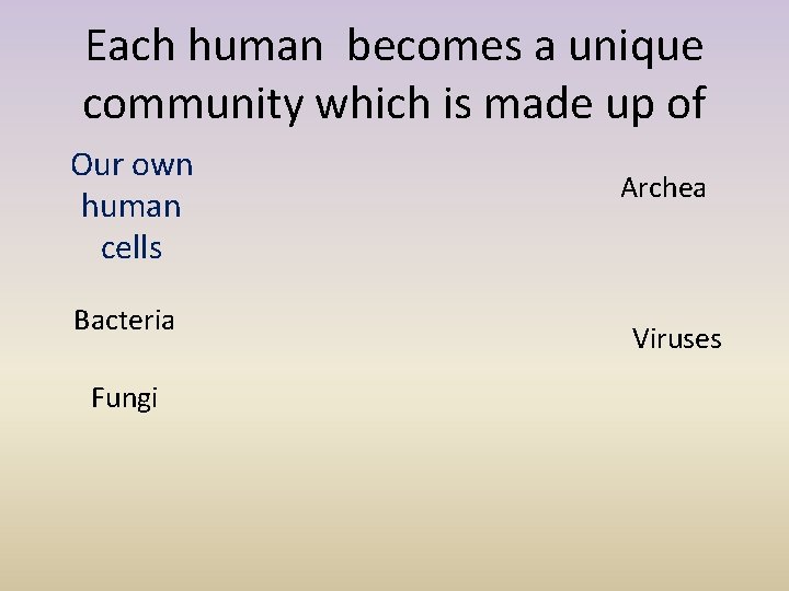 Each human becomes a unique community which is made up of Our own human
