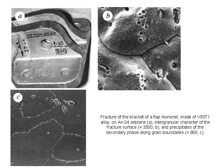 Fracture of the bracket of a flap monorail, made of V 93 T 1