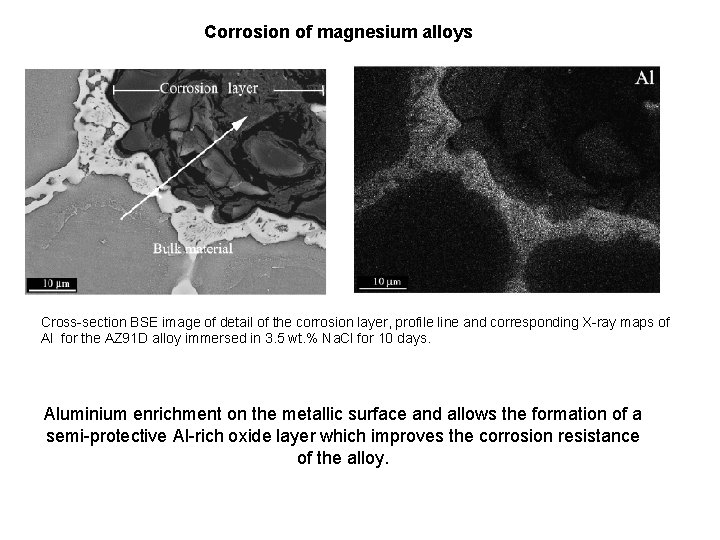 Corrosion of magnesium alloys Cross-section BSE image of detail of the corrosion layer, profile