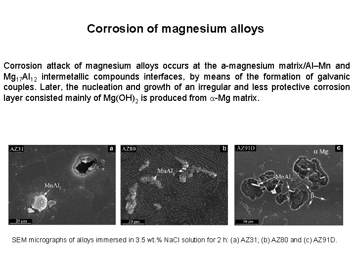 Corrosion of magnesium alloys Corrosion attack of magnesium alloys occurs at the a-magnesium matrix/Al–Mn