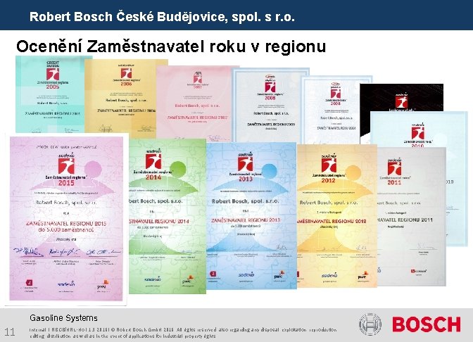 Robert Bosch České Budějovice, spol. s r. o. Ocenění Zaměstnavatel roku v regionu Gasoline