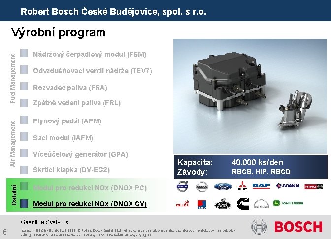 Robert Bosch České Budějovice, spol. s r. o. Ostatní Air Management Fuel Management Výrobní
