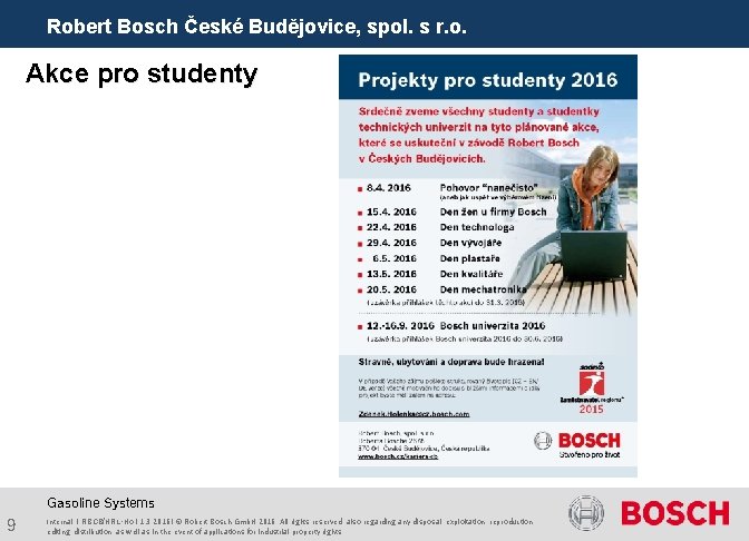 Robert Bosch České Budějovice, spol. s r. o. Akce pro studenty Gasoline Systems 9