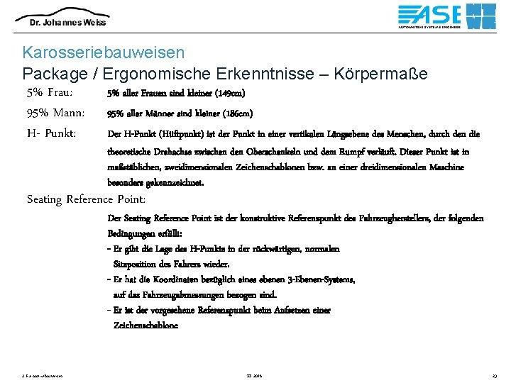 Karosseriebauweisen Package / Ergonomische Erkenntnisse – Körpermaße 5% Frau: 5% aller Frauen sind kleiner