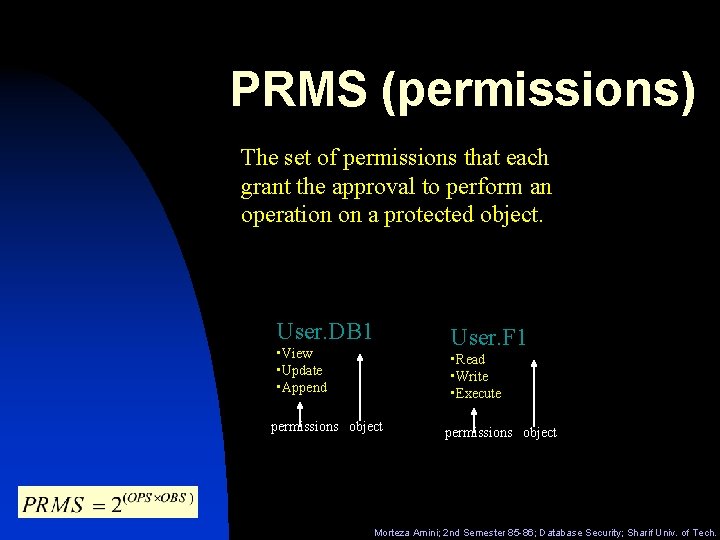 PRMS (permissions) The set of permissions that each grant the approval to perform an