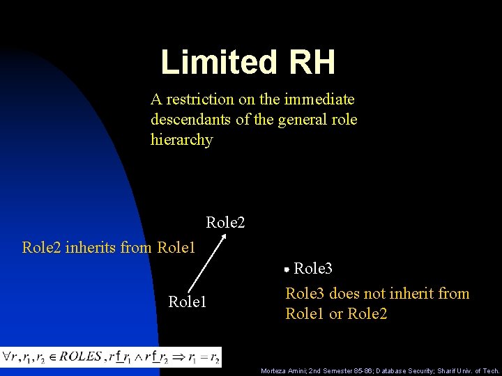 Limited RH A restriction on the immediate descendants of the general role hierarchy Role
