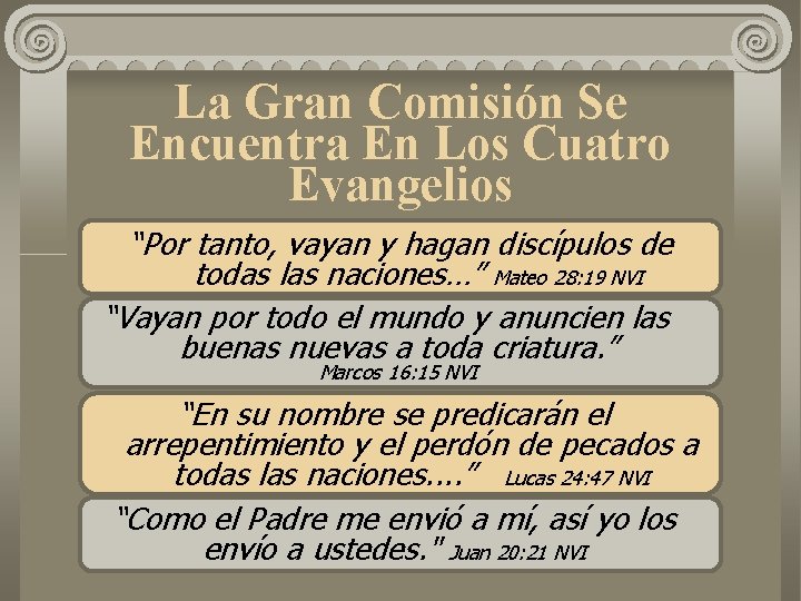 La Gran Comisión Se Encuentra En Los Cuatro Evangelios “Por tanto, vayan y hagan