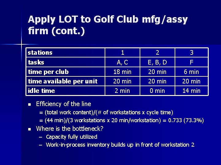 Apply LOT to Golf Club mfg/assy firm (cont. ) stations 1 2 3 A,