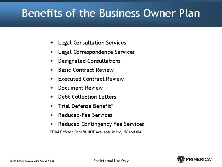 Benefits of the Business Owner Plan w Legal Consultation Services w Legal Correspondence Services