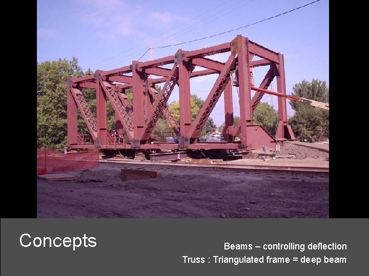 Concepts Beams – controlling deflection Truss : Triangulated frame = deep beam 