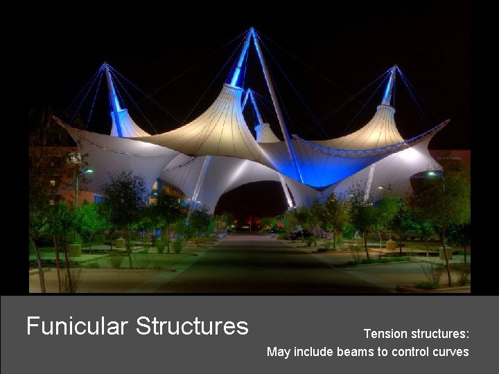 Funicular Structures Tension structures: May include beams to control curves 