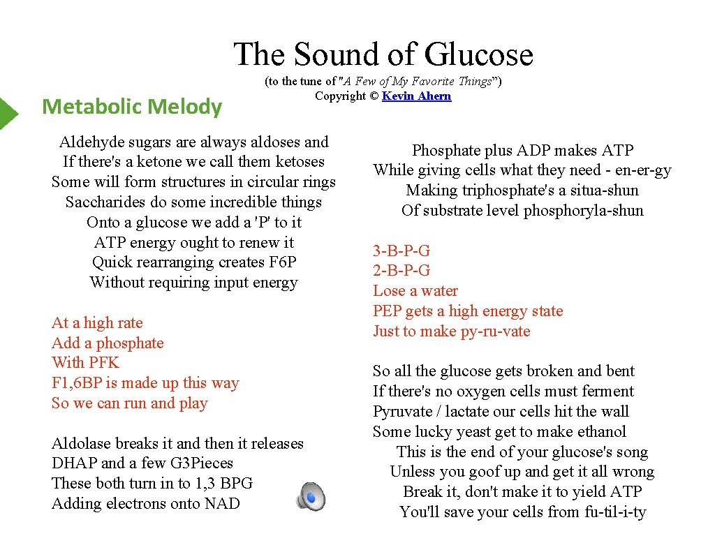 The Sound of Glucose Metabolic Melody (to the tune of "A Few of My