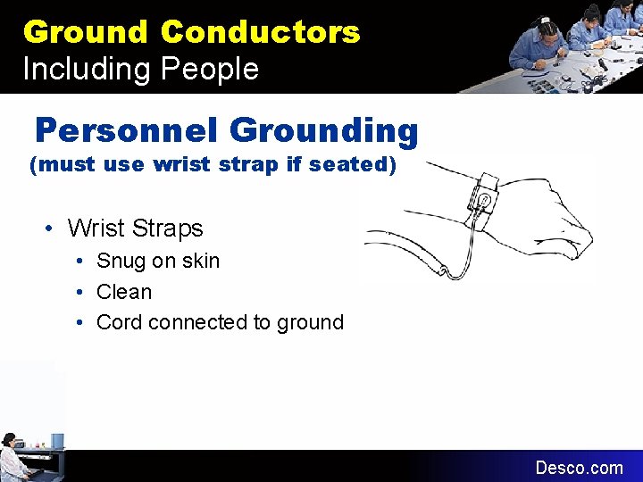 Ground Conductors Including People Personnel Grounding (must use wrist strap if seated) • Wrist