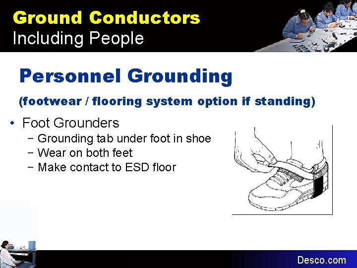 Ground Conductors Including People Personnel Grounding (footwear / flooring system option if standing) •