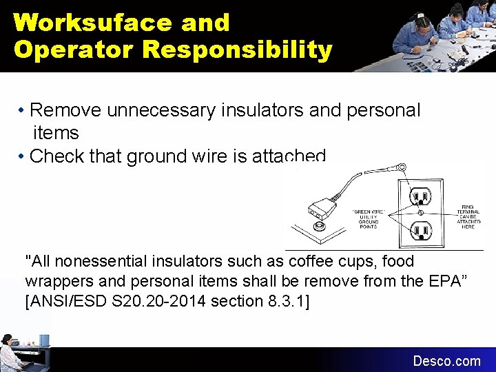 Worksuface and Operator Responsibility • Remove unnecessary insulators and personal items • Check that