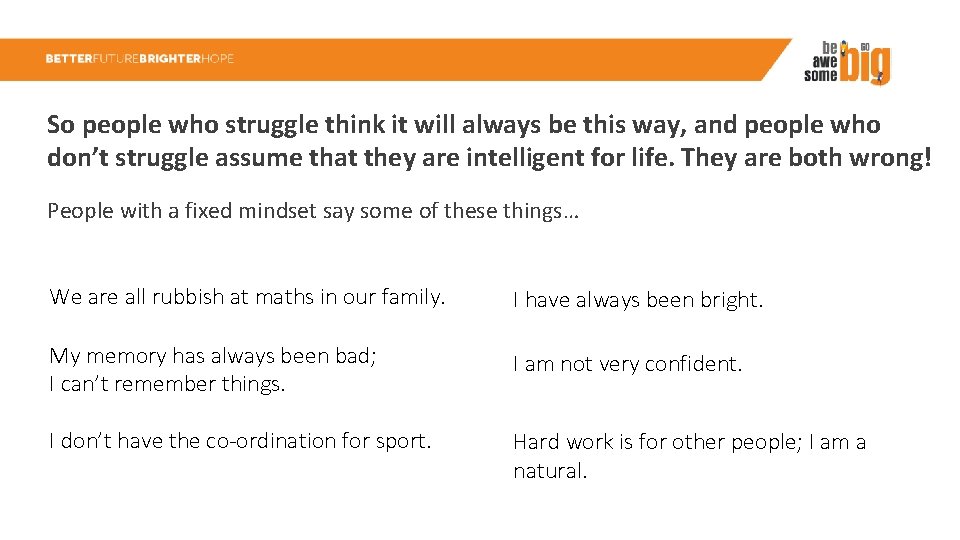 So people who struggle think it will always be this way, and people who