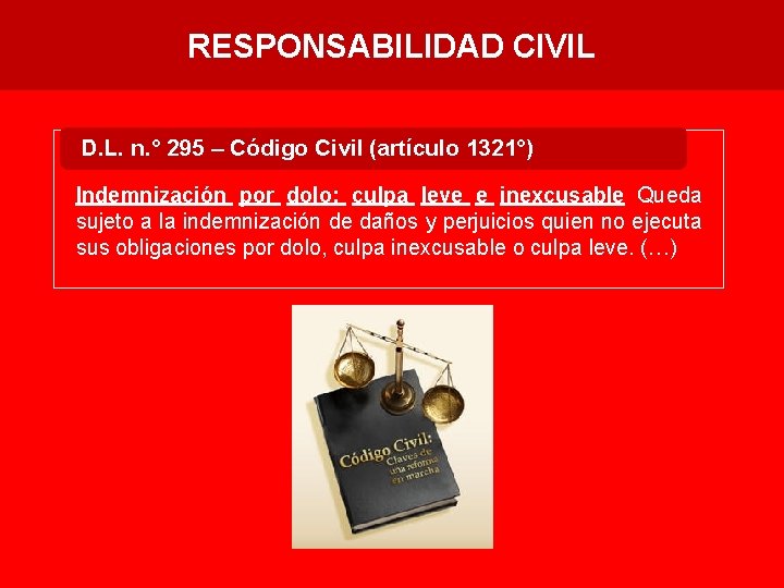 RESPONSABILIDAD CIVIL D. L. n. ° 295 – Código Civil (artículo 1321°) Indemnización por