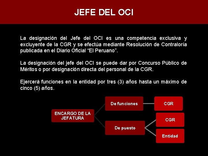 JEFE DEL OCI La designación del Jefe del OCI es una competencia exclusiva y