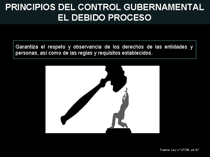 PRINCIPIOS DEL CONTROL GUBERNAMENTAL EL DEBIDO PROCESO Garantiza el respeto y observancia de los