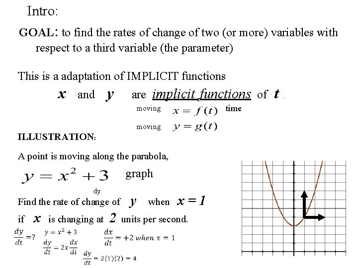 Intro: GOAL: to find the rates of change of two (or more) variables with