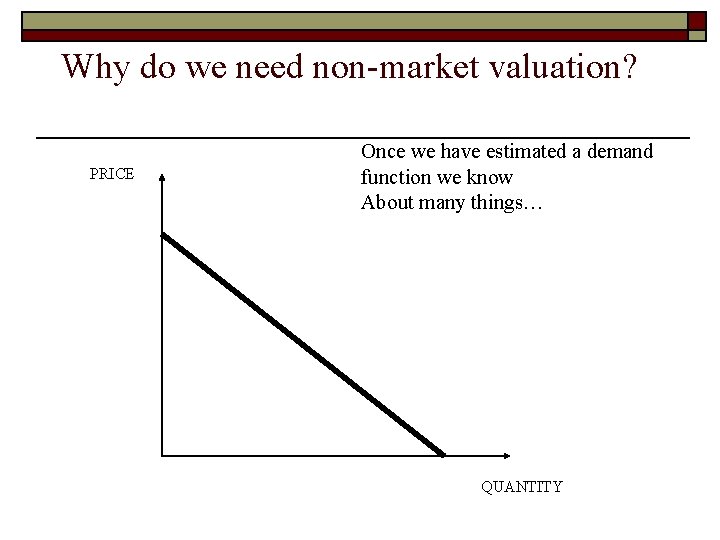 Why do we need non-market valuation? PRICE Once we have estimated a demand function