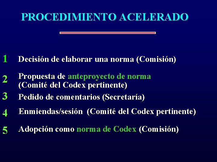 PROCEDIMIENTO ACELERADO 1 Decisión de elaborar una norma (Comisión) 2 3 Propuesta de anteproyecto